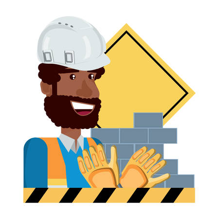 Under construction design with construction man and related icons over white background, vector illustrationのイラスト素材