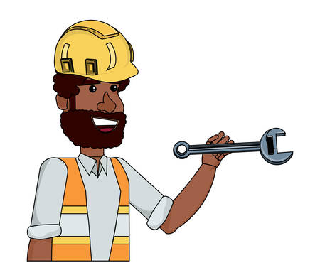 construction man holding a wrench over white background, vector illustrationのイラスト素材