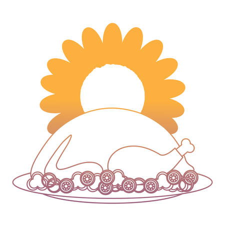 roasted turkey and sunflower over white background, vector illustrationのイラスト素材