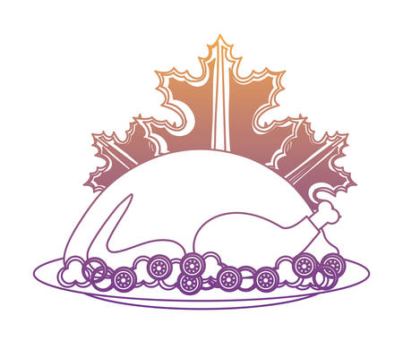 roasted turkey and dry leaves over white background, vector illustrationのイラスト素材
