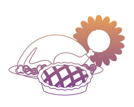 roasted turkey with sunflower and pie over white background, vector illustrationのイラスト素材