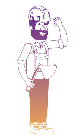 costruction worker holding a axe tool over white background, vector illustrationの写真素材