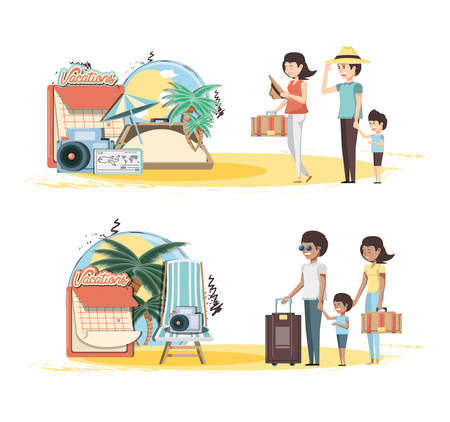 family vacations set icons vector illustration designのイラスト素材