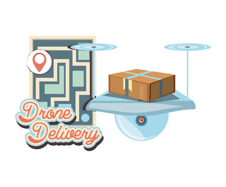 drone delivery service with paper map vector illustration designのイラスト素材