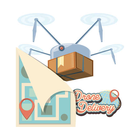 drone delivery service with paper map vector illustration designの写真素材