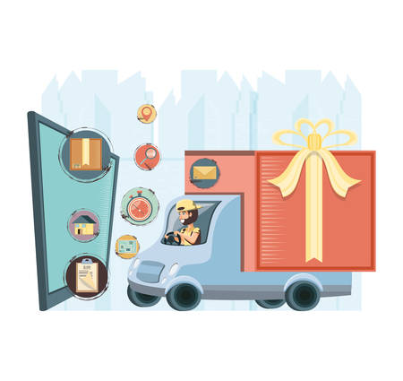 courier delivery service in truck vector illustration designのイラスト素材