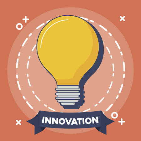 innovation and technology design with light bulb  icon over orange background, colorful design. vector illustrationのイラスト素材
