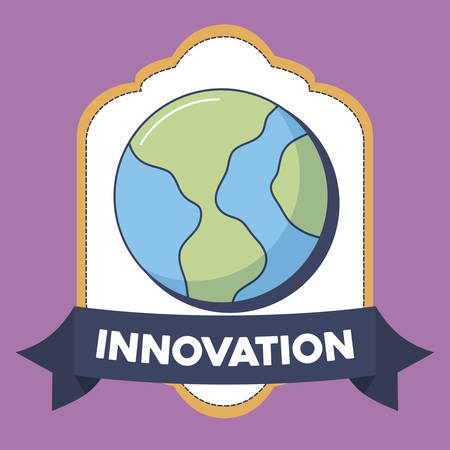 decorative frame with earth planet icon over purple background, colorful design. vector illustrationのイラスト素材