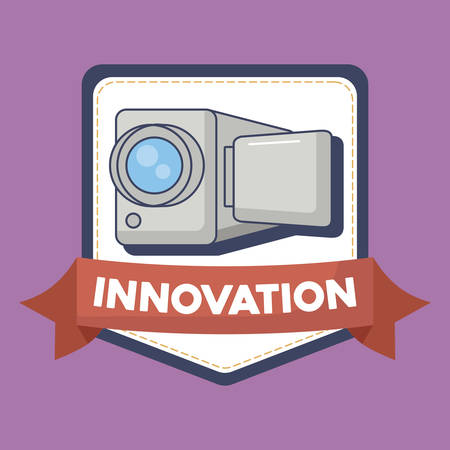 decorative frame with camera over purple background, colorful design. vector illustrationのイラスト素材