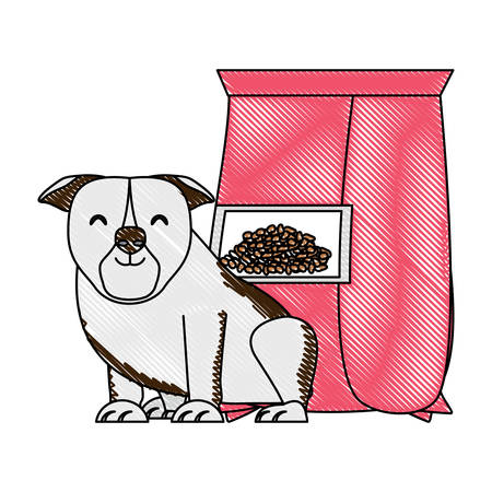bulldog and dog food bag over white background, vector illustrationのイラスト素材