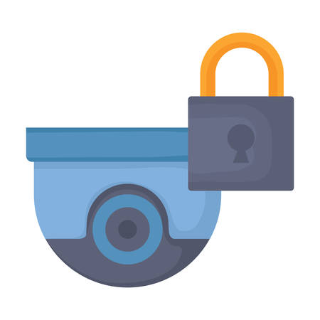 padlock and security camera icon over white background, vector illustrationのイラスト素材