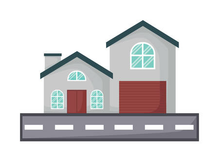 modern house and road over white background, vector illustrationのイラスト素材