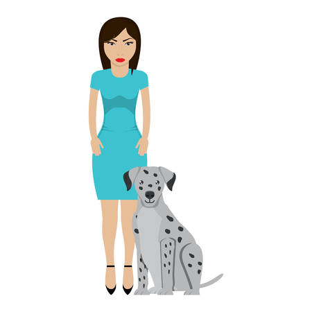 Cute dalmatian dog and Young woman wearing casual clothesのイラスト素材