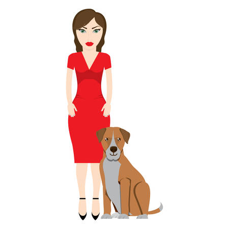 Cute boxer dog and Young woman wearing casual clothesのイラスト素材