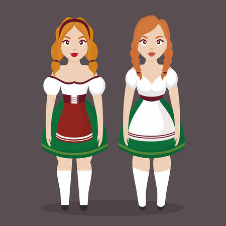 Oktoberfest festival design with women with traditional costumes over brown background, colorful design. vector illustrationのイラスト素材