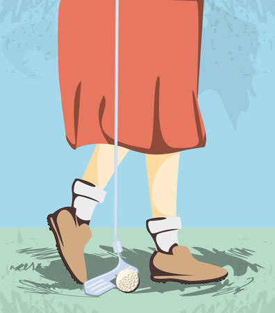 female golfer feet on golf course vector illustration designのイラスト素材