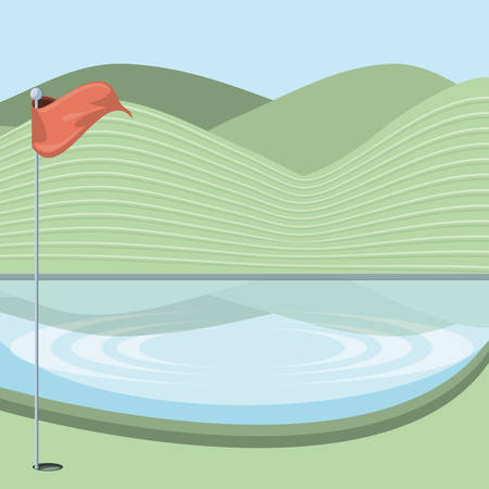 golf curse with lake scene vector illustration designのイラスト素材