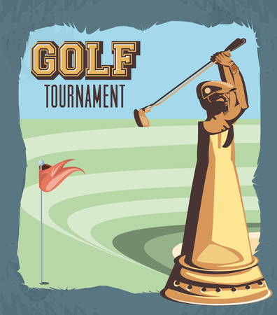 golden trophy golf tournament vector illustration designのイラスト素材