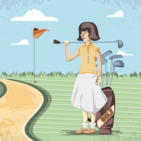 golf player woman in the course vector illustration designのイラスト素材