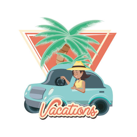 woman driving car travel vacations vector illustration designのイラスト素材
