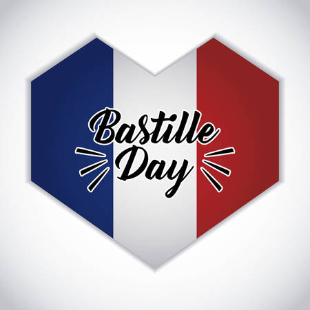 Bastille day design with france flag in heart shape over white background, vector illustrationのイラスト素材
