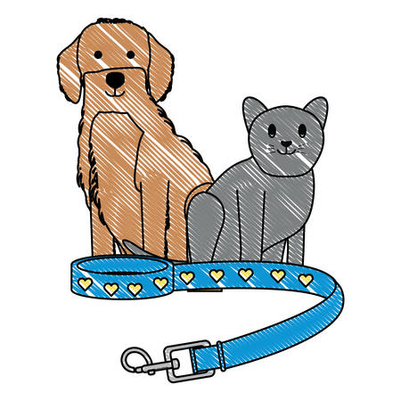 pet collar with cute dog and cat over white background, vector illustrationのイラスト素材