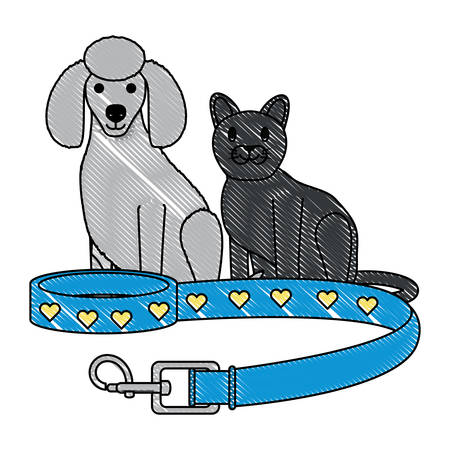 cute cat and dog with pet collat over white background, vector illustrationのイラスト素材