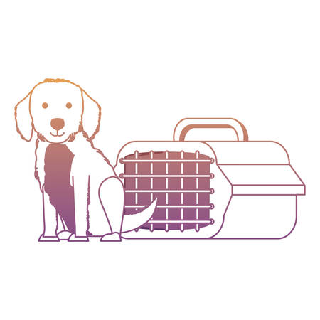 cute golden retriever dog and transport box over white background, vector illustrationのイラスト素材