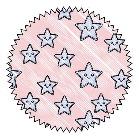 seal stamp with kawaii stars pattern over white background, vector illustrationのイラスト素材