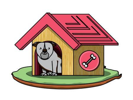 dog house with cute bulldog icon over white background, vector illustrationのイラスト素材