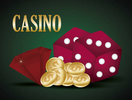 casino design with dices and money coins  over green background, colorful design. vector illustrationのイラスト素材