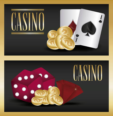 Casino design with dices and related icons over black background, colorful design. vector illustrationのイラスト素材