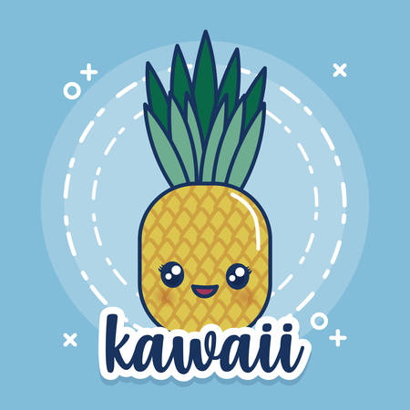kawaii pineapple icon over blue background, colorful design. vector illustrationのイラスト素材