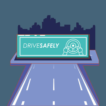 drive safely design with board and road over blue background, colorful design vector illustrationのイラスト素材