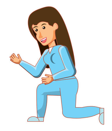 cartoon woman on her knees over white background, vector illustrationのイラスト素材