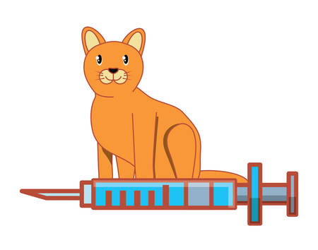 cute cat and syringe over white background, vector illustrationのイラスト素材