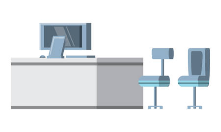office with computer and chairs over white background, vector illustrationのイラスト素材