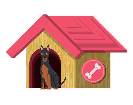 dog house with cute doberman icon over white background, vector illustrationのイラスト素材