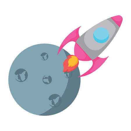 moon and space rocket over white background, vector illustrationのイラスト素材