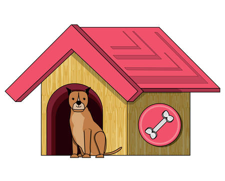 pet house with cute boxer dog over white background, vector illustrationのイラスト素材