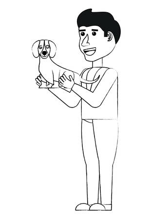 cartoon vet doctor  examining a cute dachshund dog over white background, vector illustrationのイラスト素材