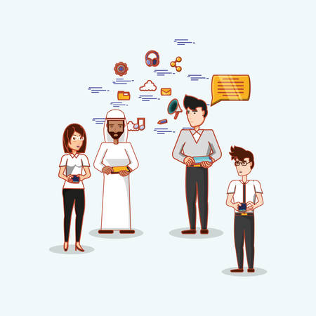 people using smartphone tablets digital world social media vector illustrationのイラスト素材