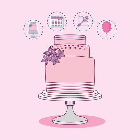 wedding celebration card with sweet cake vector illustration designのイラスト素材