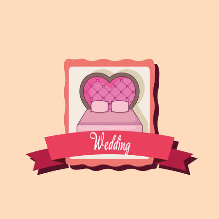 wedding card with just married bed vector illustration designのイラスト素材