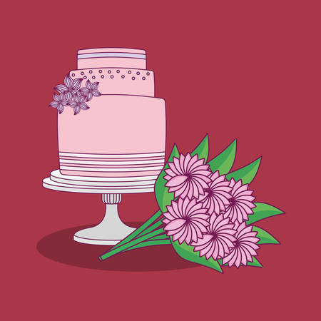 wedding celebration card with sweet cake vector illustration designのイラスト素材