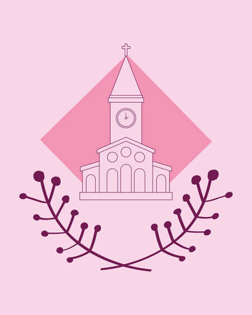 wedding celebration card with church building vector illustration designのイラスト素材