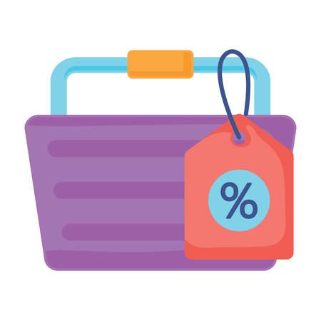 shopping basket and discount tag icon over white background, vector illustrationのイラスト素材