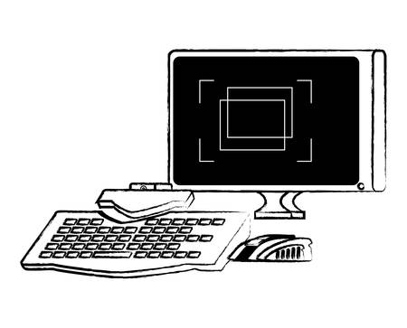 computer with keyboard and mouse over white background, vector illustrationのイラスト素材