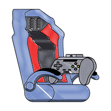 gaming chair and game controller icon over white background, vector illustrationのイラスト素材