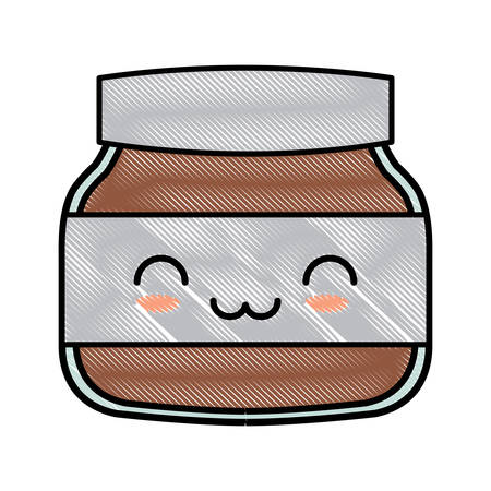 kawaii chocolate cream bottle icon over white background, vector illustrationのイラスト素材